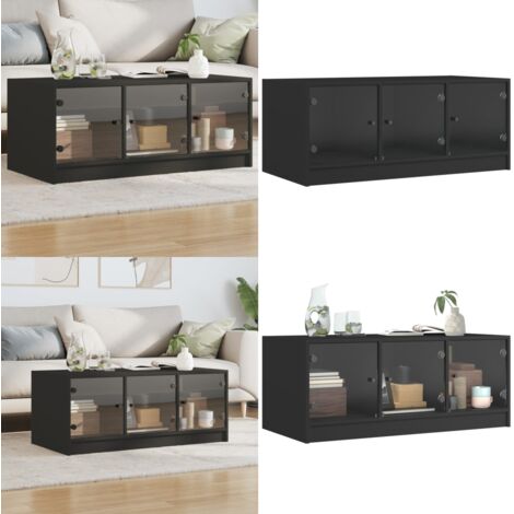 Tavolino da Salotto con Ante in Vetro Nero 102x50x42 cm - Tavolino con ante in vetro - Tavolino moderno