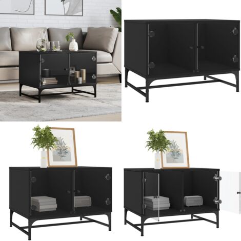 Tavolino da Salotto con Ante in Vetro Nero 68,5x50x50 cm - Tavolino con ante in vetro - Tavolino moderno