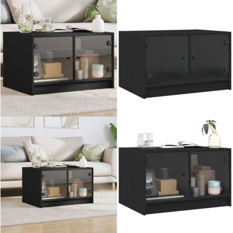 Tavolino da Salotto con Ante in Vetro Nero 68x50x42 cm - Tavolino con ante in vetro - Tavolino moderno