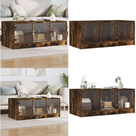 Tavolino da Salotto con Ante in Vetro Rovere Fumo 102x50x42 cm - Tavolino con ante in vetro - Tavolino con ante in vetro Rovere Fumo