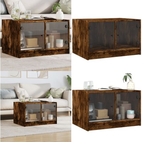 Tavolino da Salotto con Ante in Vetro Rovere Fumo 68x50x42 cm - Tavolino con ante in vetro - Tavolino moderno