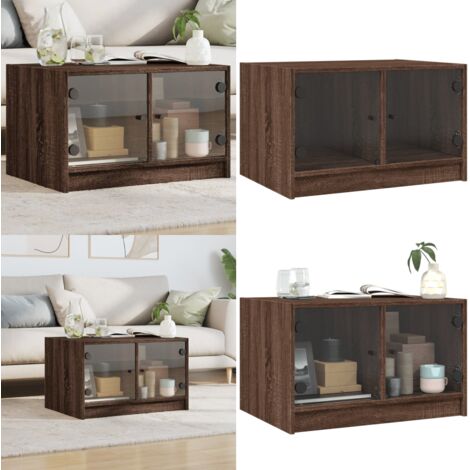 Tavolino da Salotto con Ante in Vetro Rovere Marrone 68x50x42cm - Tavolino con ante in vetro - Tavolino moderno