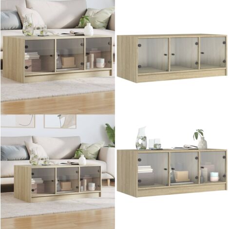Tavolino da Salotto con Ante in Vetro Rovere Sonoma 102x50x42cm - Tavolino con ante in vetro - Tavolino con ante in vetro Rovere Sonoma