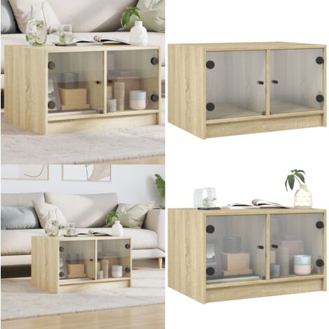Tavolino da Salotto con Ante in Vetro Rovere Sonoma 68x50x42 cm - Tavolino con ante in vetro - Tavolino moderno