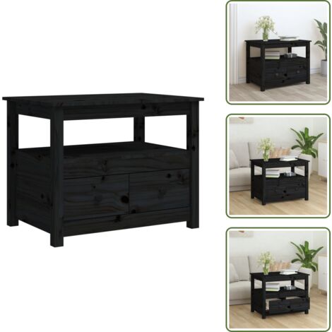 Tavolino da salotto con cassetti - vidaXL Tavolino da Salotto Nero 71x49x55cm in Legno Massello di Pino - Tavolino da salotto con vano a giorno
