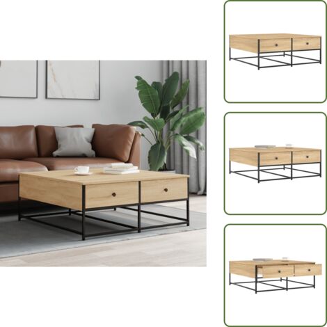 Tavolino da salotto con cassetti - vidaXL Tavolino da Salotto Rovere Sonoma 100x99x40cm Legno Multistrato - Tavolino in metallo