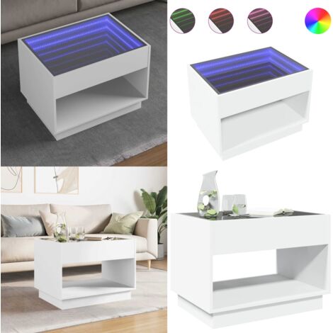 Tavolino da Salotto con LED Infinity Bianco 70x50x50 cm - Tavolino con specchio - Tavolino da soggiorno con luci