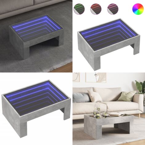 Tavolino da Salotto con LED Infinity Grigio Cemento 70x50x30 cm - Tavolino con specchio LED - Tavolino da salotto con luci RGB