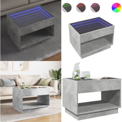 Tavolino da Salotto con LED Infinity Grigio Cemento 70x50x50 cm - Tavolino con specchio LED - Tavolino da salotto con luci RGB