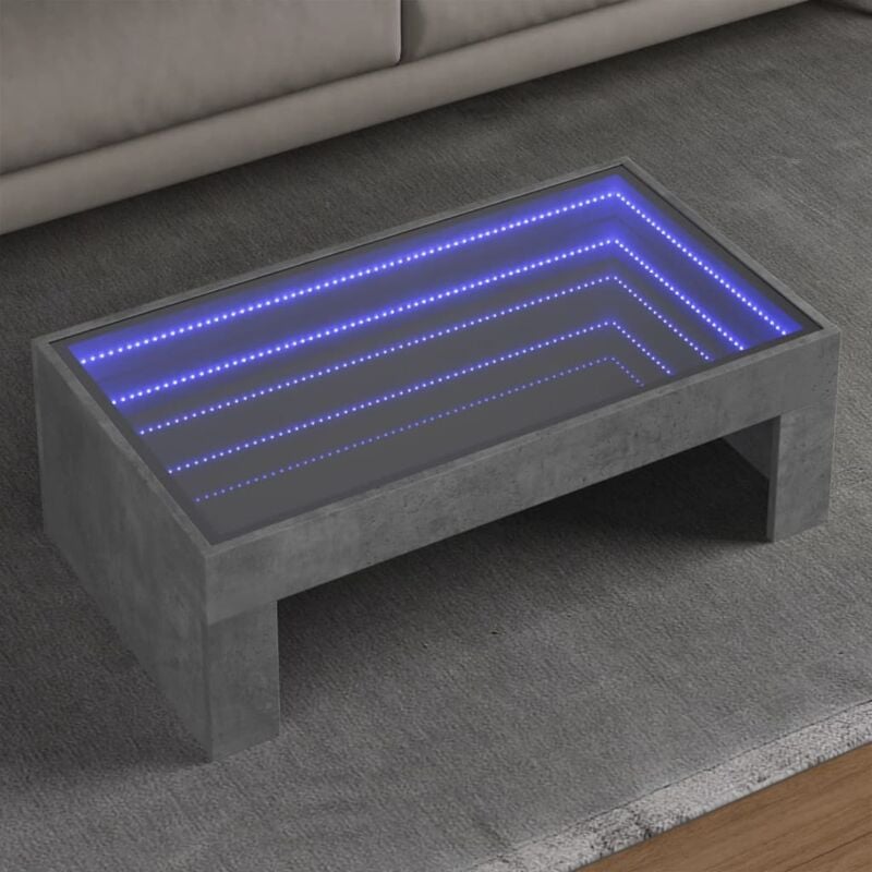 Tavolino da Salotto con LED Infinity Grigio Cemento 90x50x30 cm