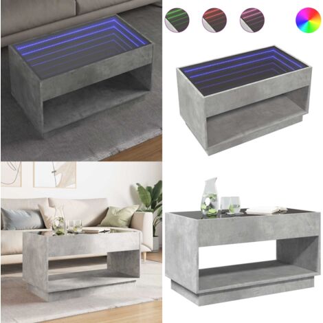 Tavolino da Salotto con LED Infinity Grigio Cemento 90x50x50 cm - Tavolino con specchio - Tavolino da salotto LED
