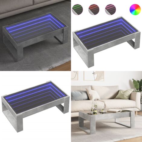 Tavolino da Salotto con LED Infinity Grigio Cemento 90x53x30 cm - Tavolino con specchio LED - Tavolino da salotto con luci RGB