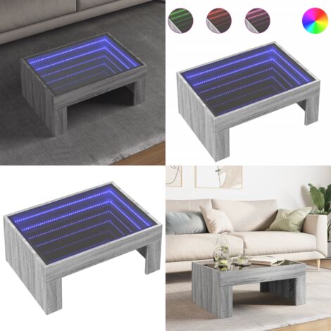 Tavolino da Salotto con LED Infinity Grigio Sonoma 70x50x30 cm - Tavolino con specchio LED - Tavolino da salotto con luci RGB