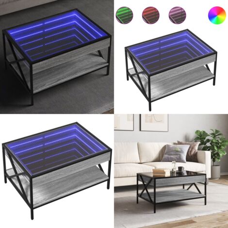 Tavolino da Salotto con LED Infinity Grigio Sonoma 70x50x38 cm - Tavolino con specchio LED - Tavolino da salotto con luci RGB