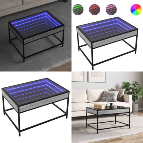 Tavolino da Salotto con LED Infinity Grigio Sonoma 70x50x41 cm - Tavolino con specchio - Tavolino da soggiorno con luci