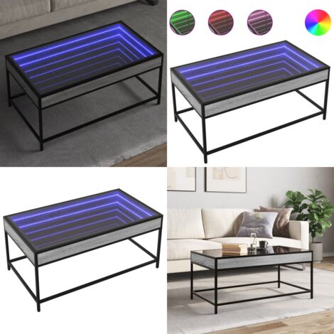 Tavolino da Salotto con LED Infinity Grigio Sonoma 90x50x41 cm - Tavolino con specchio - Tavolino da soggiorno con luci
