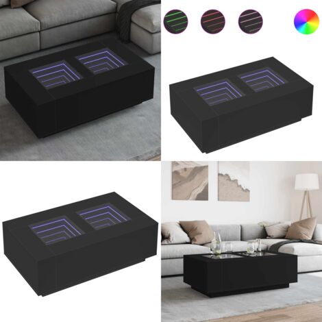 Tavolino da Salotto con LED Infinity Nero 116x69x40 cm - Tavolino con specchio - Tavolino da soggiorno con luci