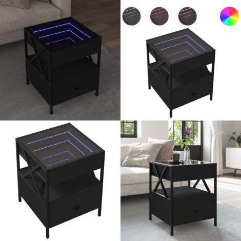 Tavolino da Salotto con LED Infinity Nero 40x40x51 cm - Tavolino con specchio LED - Tavolino da salotto Infinity