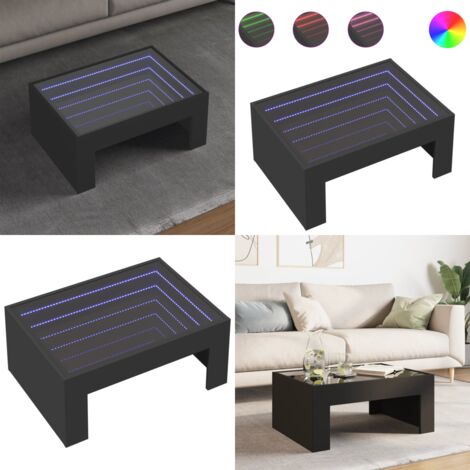 Tavolino da Salotto con LED Infinity Nero 70x50x30 cm - Tavolino con specchio LED - Tavolino da salotto con luci RGB