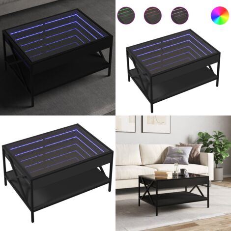 Tavolino da Salotto con LED Infinity Nero 70x50x38 cm - Tavolino con specchio - Tavolino da salotto con luci RGB
