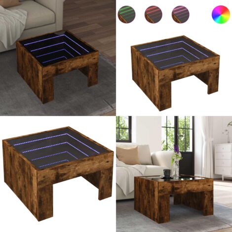 Tavolino da Salotto con LED Infinity Rovere Fumo 50x50x30 cm - Tavolino con specchio - Tavolino da soggiorno con luci
