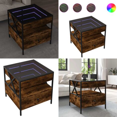 Tavolino da Salotto con LED Infinity Rovere Fumo 50x50x51 cm - Tavolino con specchio - Tavolino da soggiorno con luci