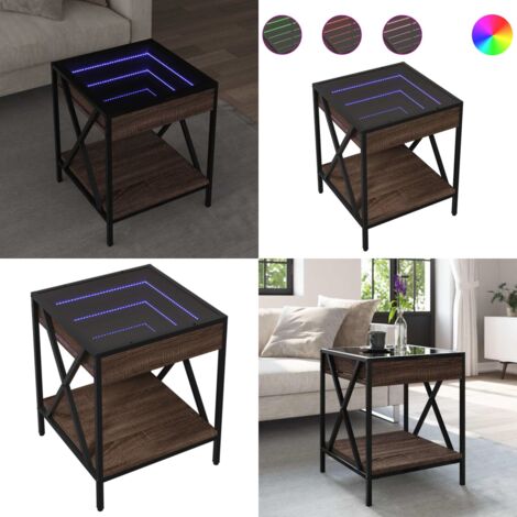 Tavolino da Salotto con LED Infinity Rovere Marrone 40x40x49 cm - Tavolino con luci RGB - Tavolino da salotto con LED Infinity