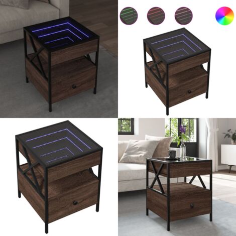 Tavolino da Salotto con LED Infinity Rovere Marrone 40x40x51 cm - Tavolino con specchio - Tavolino da soggiorno con luci RGB