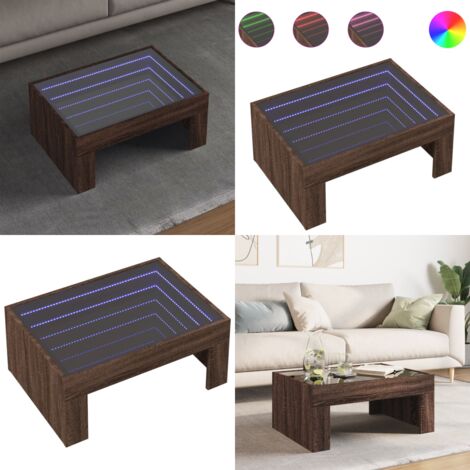 Tavolino da Salotto con LED Infinity Rovere Marrone 70x50x30 cm - Tavolino con specchio - Tavolino da soggiorno con luci RGB