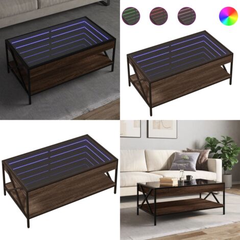 Tavolino da Salotto con LED Infinity Rovere Marrone 90x50x38 cm - Tavolino con specchio - Tavolino da soggiorno con luci RGB