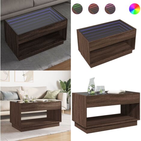 Tavolino da Salotto con LED Infinity Rovere Marrone 90x50x50 cm - Tavolino da salotto con luci RGB - Tavolino da salotto con LED Infinity