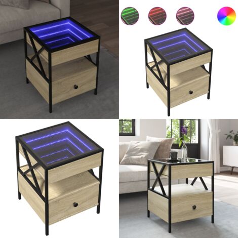 Tavolino da Salotto con LED Infinity Rovere Sonoma 40x40x51 cm - Tavolino con luci RGB - Tavolino da salotto con LED Infinity