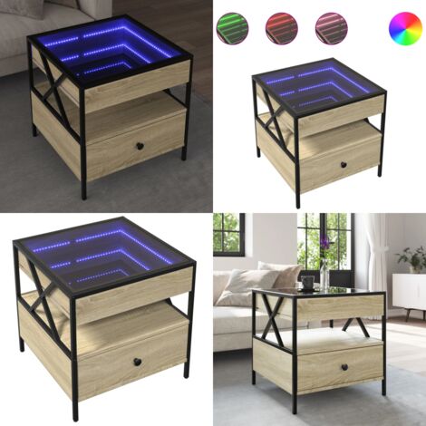 Tavolino da Salotto con LED Infinity Rovere Sonoma 50x50x51 cm - Tavolino con specchio - Tavolino da soggiorno con luci