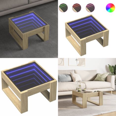 Tavolino da Salotto con LED Infinity Rovere Sonoma 50x53x30 cm - Tavolino con specchio LED - Tavolino da salotto con luci RGB