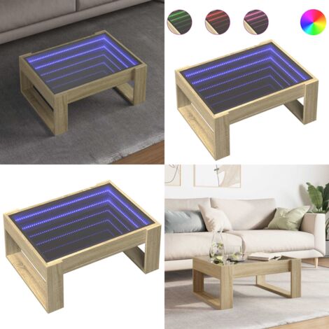 Tavolino da Salotto con LED Infinity Rovere Sonoma 70x53x30 cm - Tavolino con specchio LED - Tavolino da salotto con luci RGB