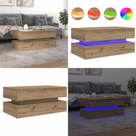 Tavolino da Salotto con Luci LED Rovere Artigianale 90x50x40 cm - Luci LED RGB - Tavolino moderno