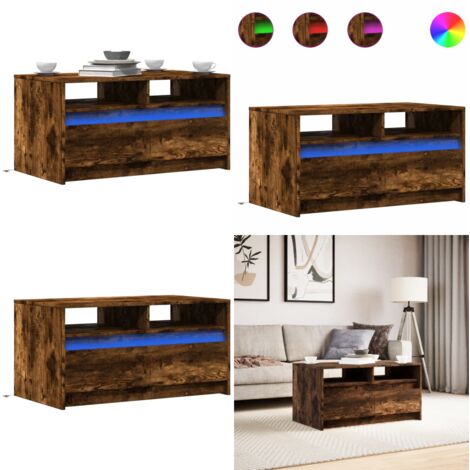 Tavolino da Salotto con Luci LED Rovere Fumo in Truciolato - Tavolino con luci RGB - Tavolino in truciolato
