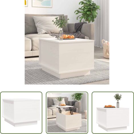 Tavolino da salotto con piano sollevabile -  Tavolino da Salotto Bianco 40x50x35 cm Legno Massello di Pino
