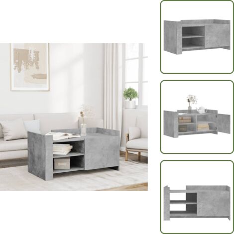 Tavolino da salotto con portaoggetti - vidaXL Tavolino Salotto Grigio Cemento 100x50x50 cm Legno Multistrato - Tavolino da salotto con anta