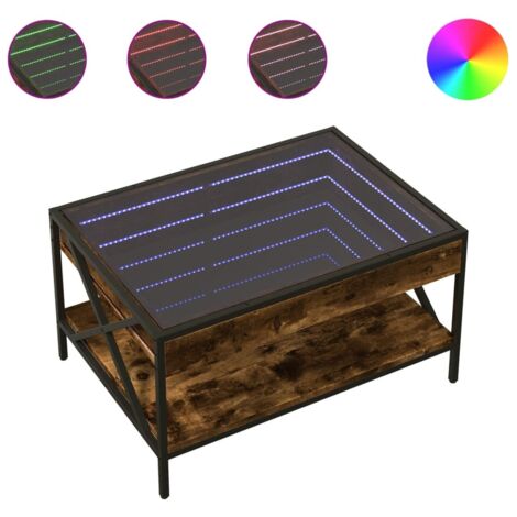 Tavolino da salotto con ripiano design moderno con LED 70 x 50 x 38 cm marrone legno ingegnerizzato vetro e metallo DEC037549