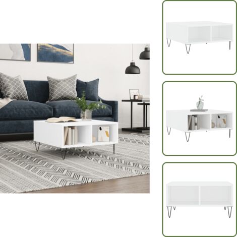 Tavolino da salotto con scomparti - vidaXL Tavolino da Salotto Bianco 60x60x30 cm in Legno Multistrato - Tavolino da salotto in ferro