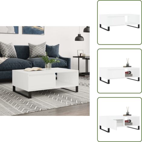 Tavolino da salotto con scomparti - vidaXL Tavolino da Salotto Bianco 90x60x35 cm in Legno Multistrato - Tavolino da salotto in ferro