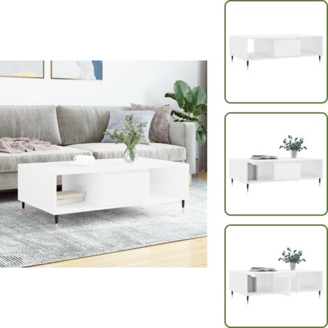 Tavolino da salotto con scomparti - vidaXL Tavolino da Salotto Bianco Lucido 104x60x35cm Legno Multistrato -