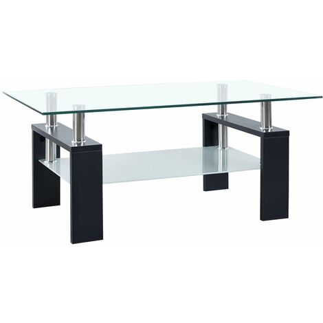 Tavolino da Salotto dal design elegante 95x55x40 cm Vetro Temperato vari colori colore : Nero e Trasparente