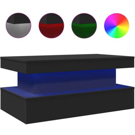 Tavolino da salotto dal design moderno con luci a LED 90 x 50 x 40 cm in legno ingegnerizzato nero DEC037684