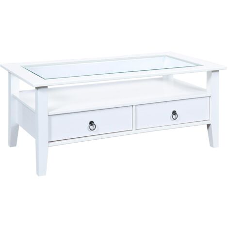 Tavolino da Salotto Dembii, 2 Cassetti, Portariviste, 60x115x45h cm Bianco
