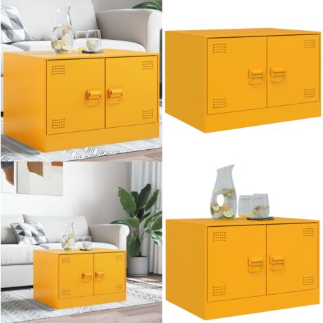Tavolino da Salotto Giallo Senape 67x50x44 cm in Acciaio - Tavolino in acciaio - Tavolino giallo senape