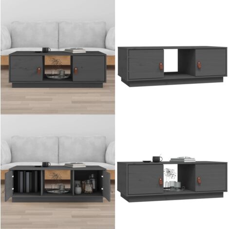 Tavolino da Salotto Grigio 100x50x35 cm Legno Massello di Pino - Tavolino in pino - Tavolino da salotto grigio