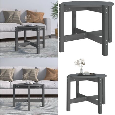 Tavolino da Salotto Grigio Ø 62,5x45 cm Legno Massello di Pino - Tavolino in pino - Tavolino grigio