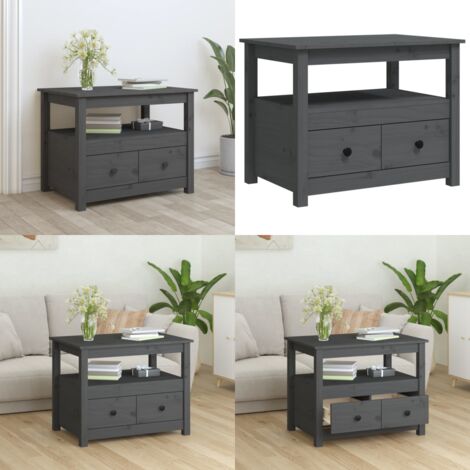 Tavolino da Salotto Grigio 71x49x55cm in Legno Massello di Pino - Tavolino in pino - Tavolino da salotto grigio